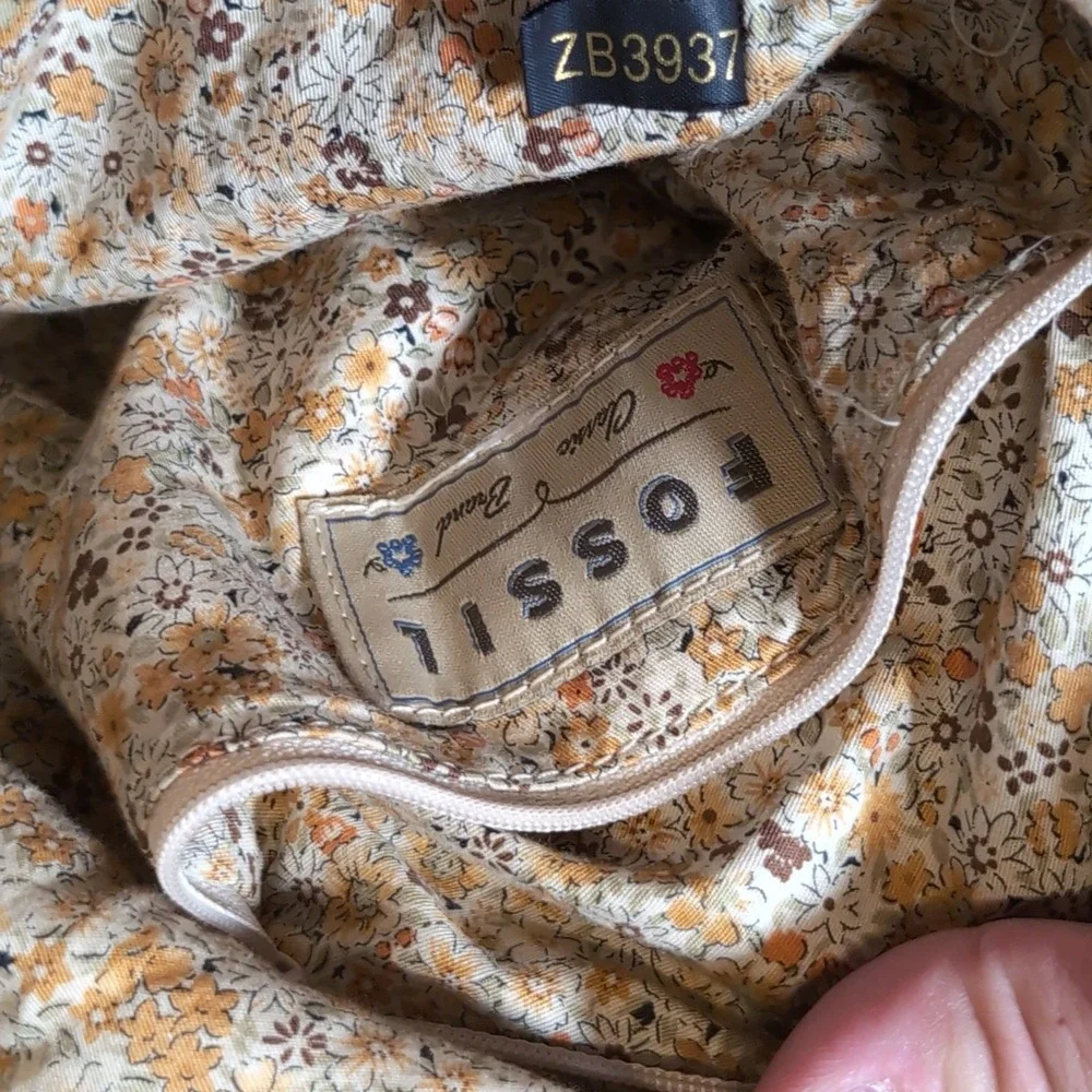 Fossil Canvas Messenger Shoulder Bag ZB3937 Tan Floral Leather Medium Women's